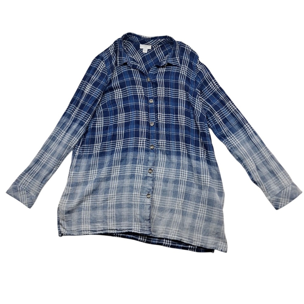J.‎ Jill Top Women's Medium Blue Plaid Ombre Button Up Long Sleeve Casual Fall